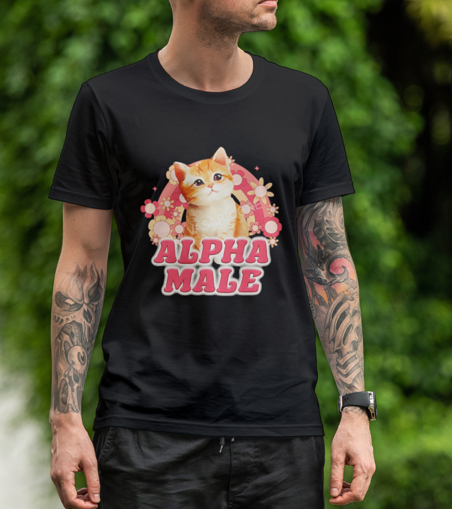 Alpha Male Kitten With Rainbow And Floral T-Shirt