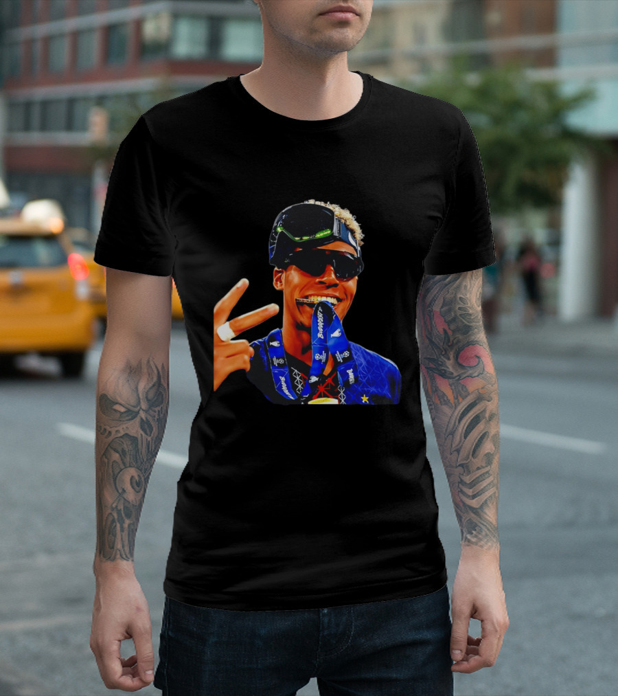 Paris Saint Germain Desire Doue Biting Medal Victory Celebration T-Shirt