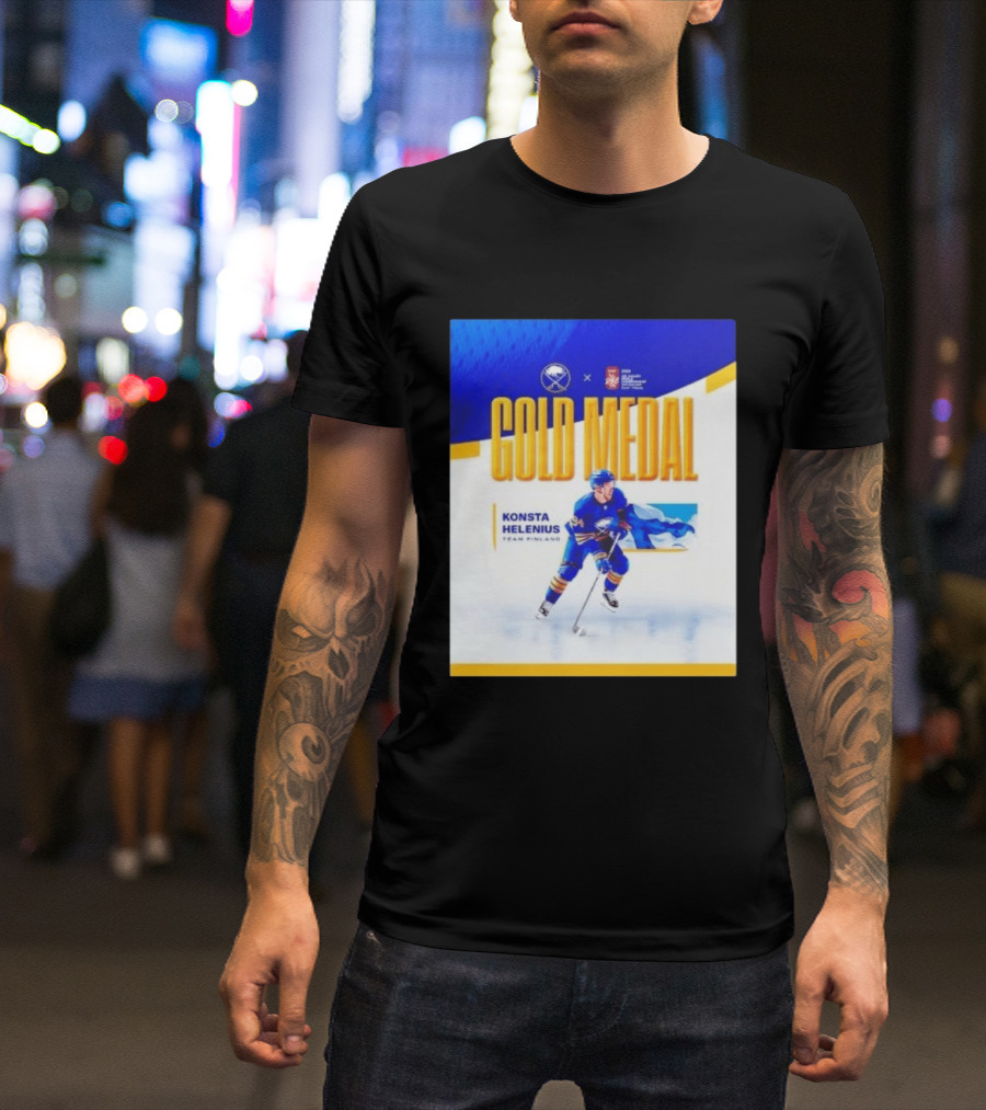 Konsta Helenius Team Finland 2023 Gold Medal Hockey T-Shirt