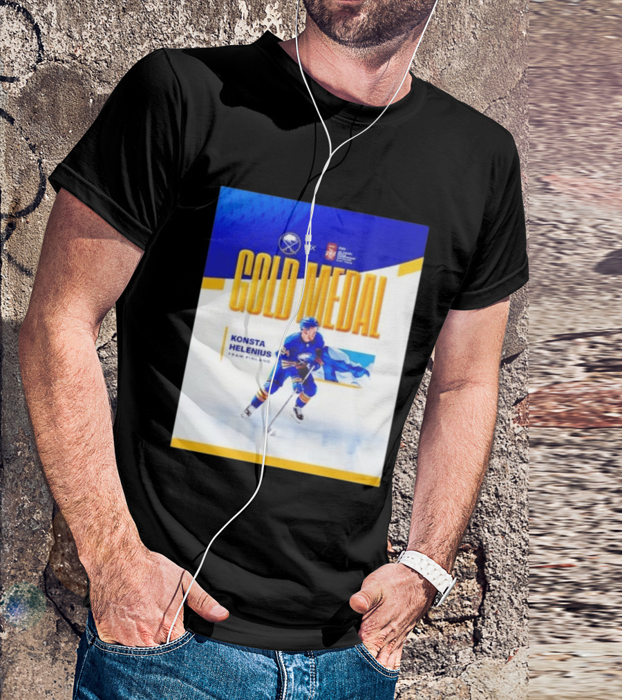 Konsta Helenius Team Finland 2023 Gold Medal Hockey T-Shirt