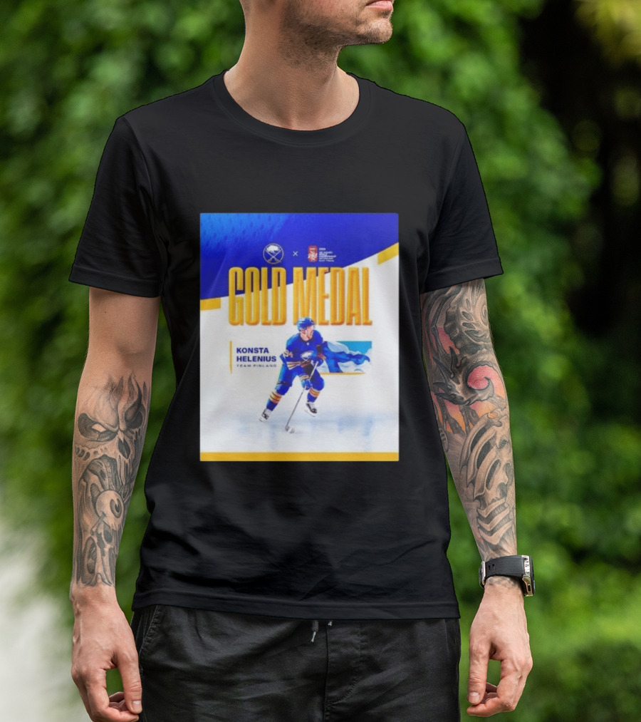 Konsta Helenius Team Finland 2023 Gold Medal Hockey T-Shirt