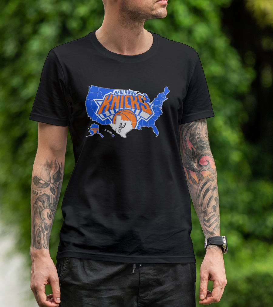 New York Knicks San Antonio Spurs USA Map T-Shirt