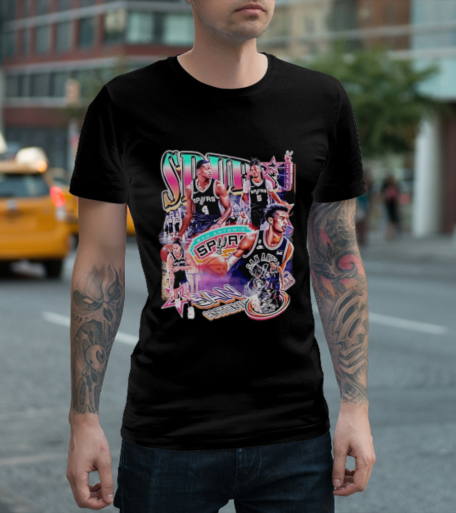 Spurs San Antonio Texas Basketball Players Collage T-Shirt