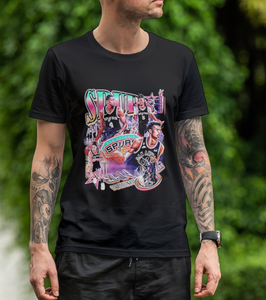 Spurs San Antonio Texas Basketball Players Collage T-Shirt