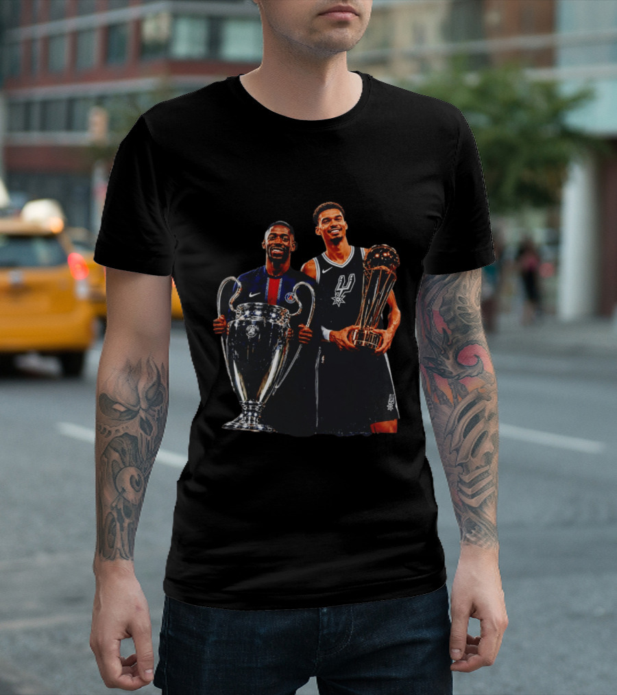 Ousmane Dembele PSG UEFA Champions League Victor Wembanyama San Antonio Spurs NBA Trophy T-Shirt