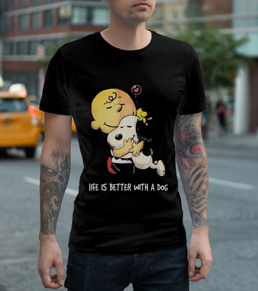 Snoopy Charlie Brown Life Is Better With A Dog Hugging Heart T-Shirt