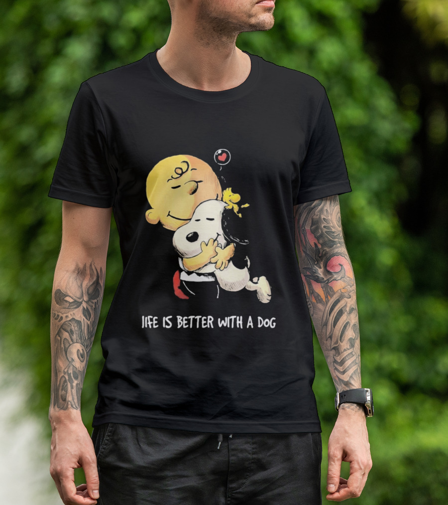 Snoopy Charlie Brown Life Is Better With A Dog Hugging Heart T-Shirt