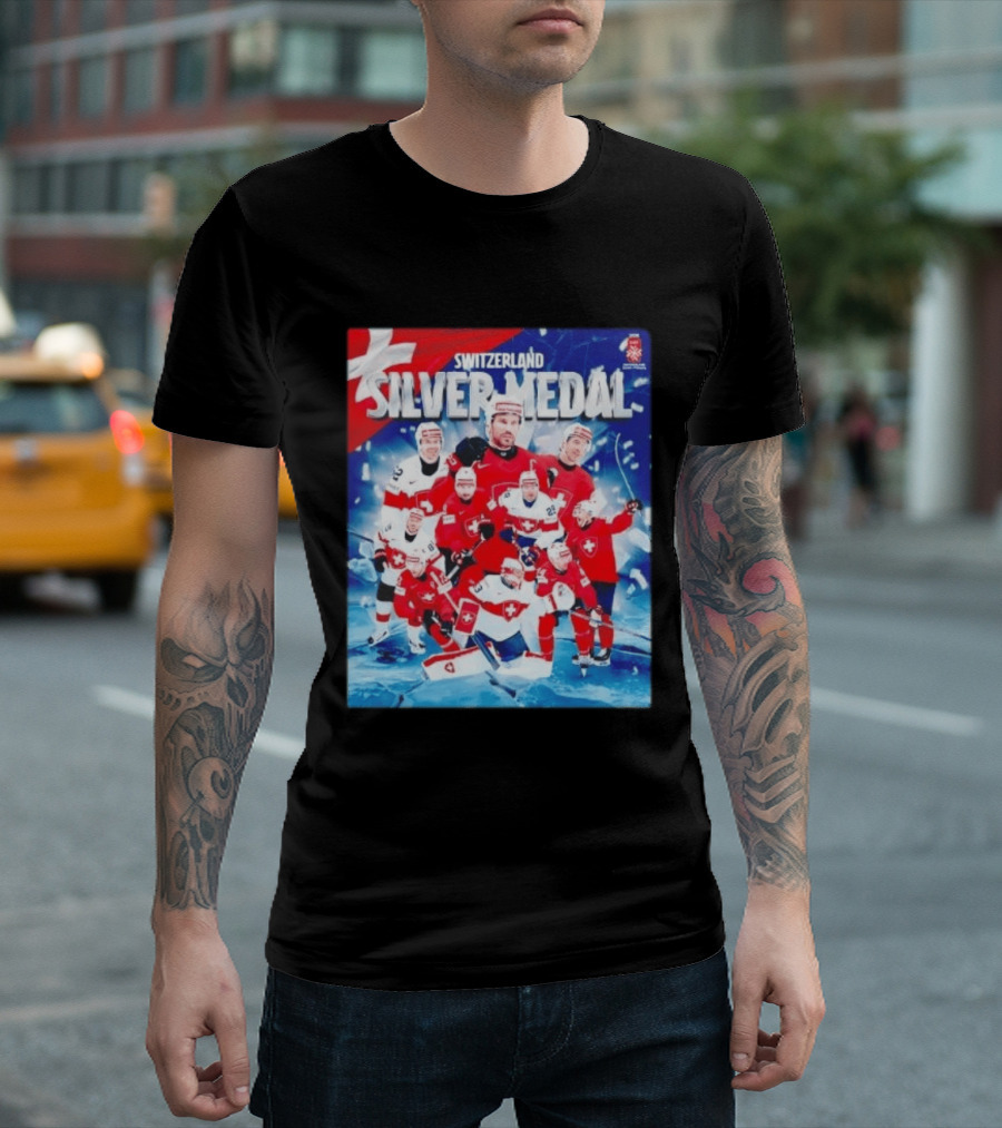 Switzerland Silver Medal 2026 IIHF Men's Ice Hockey Team Victory Celebration T-Shirt