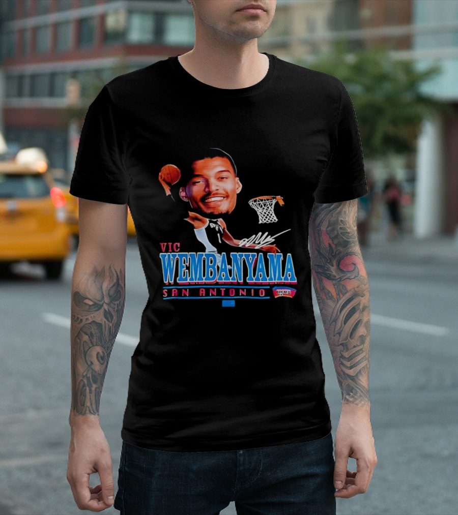 Vic Wembanyama Dunking San Antonio Spurs Autograph T-Shirt
