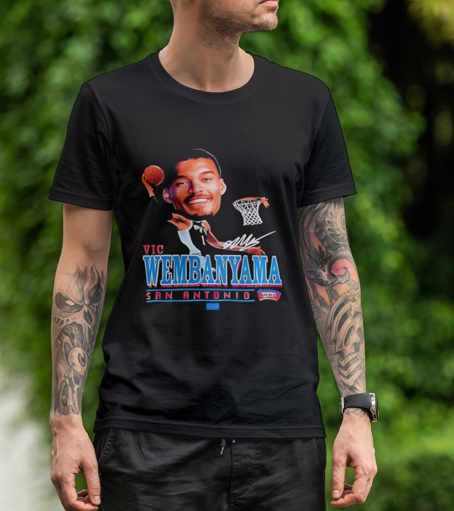 Vic Wembanyama Dunking San Antonio Spurs Autograph T-Shirt