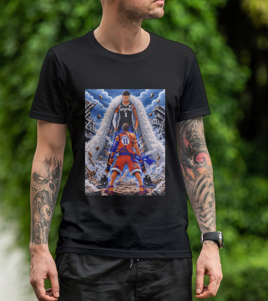 Wembanyama Spurs Vs Brunson Luffy Knicks Anime Crossover Showdown T-Shirt