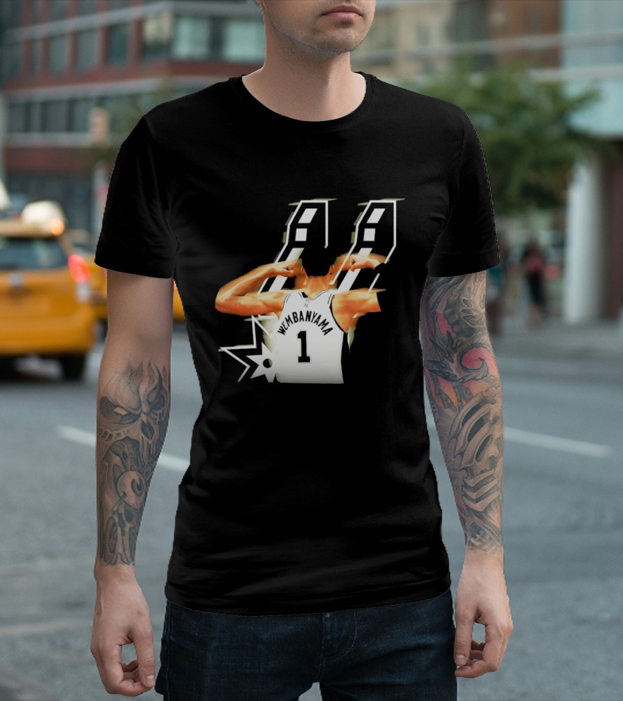 Wembanyama Flexing Back View Number 1 San Antonio Spurs NBA T-Shirt
