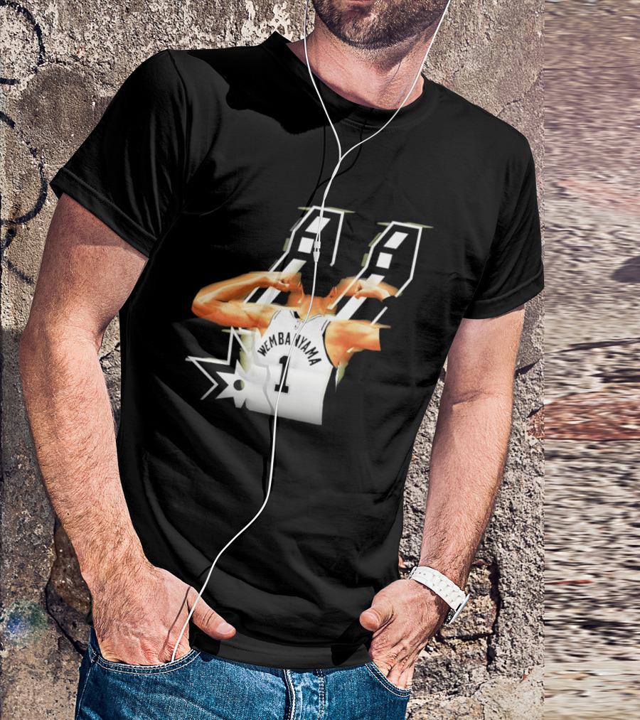 Wembanyama Flexing Back View Number 1 San Antonio Spurs NBA T-Shirt