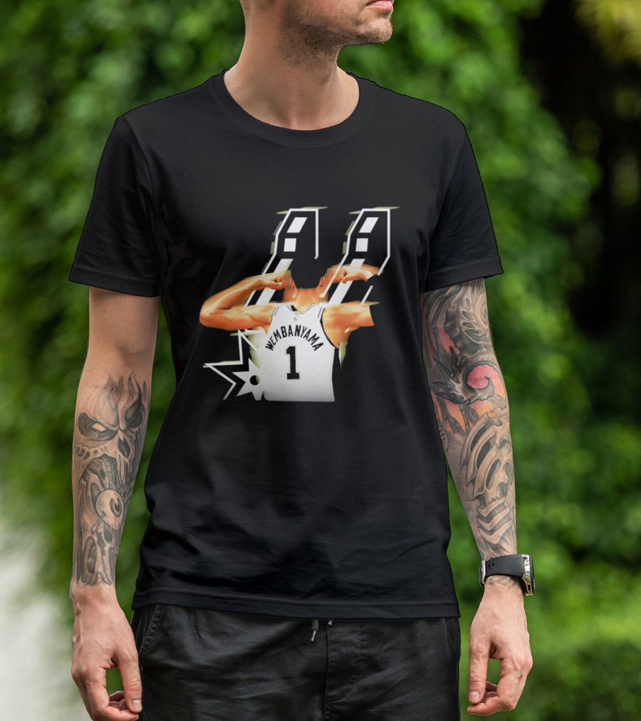 Wembanyama Flexing Back View Number 1 San Antonio Spurs NBA T-Shirt