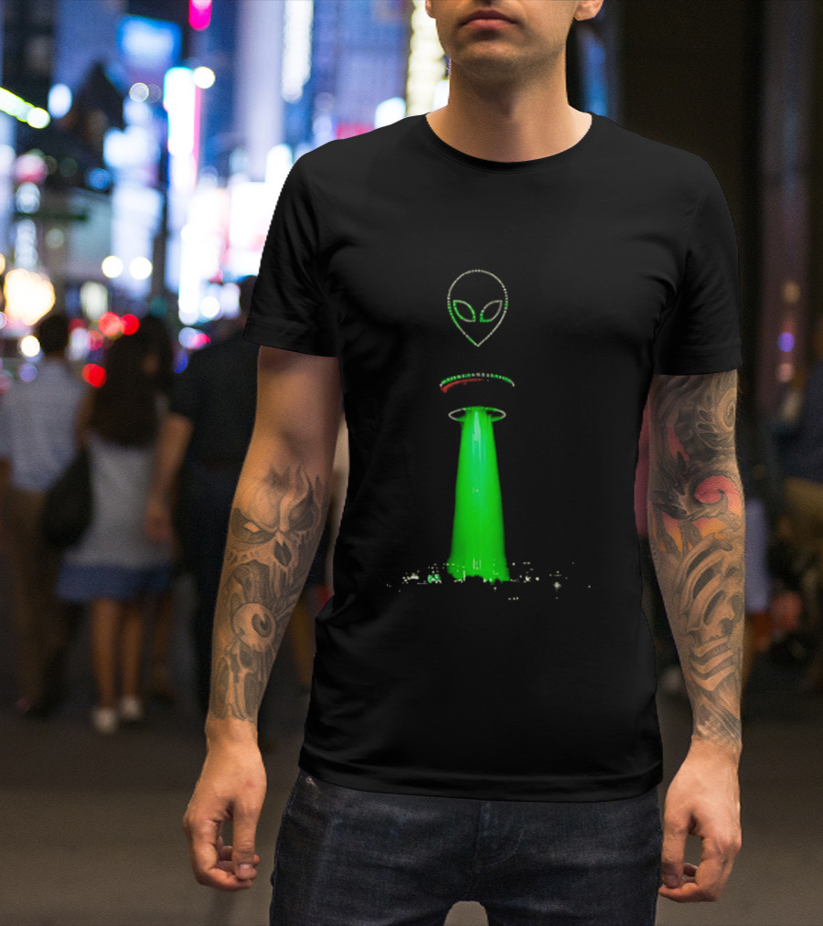 Alien Beam Over City Night Skyline Glow T-Shirt