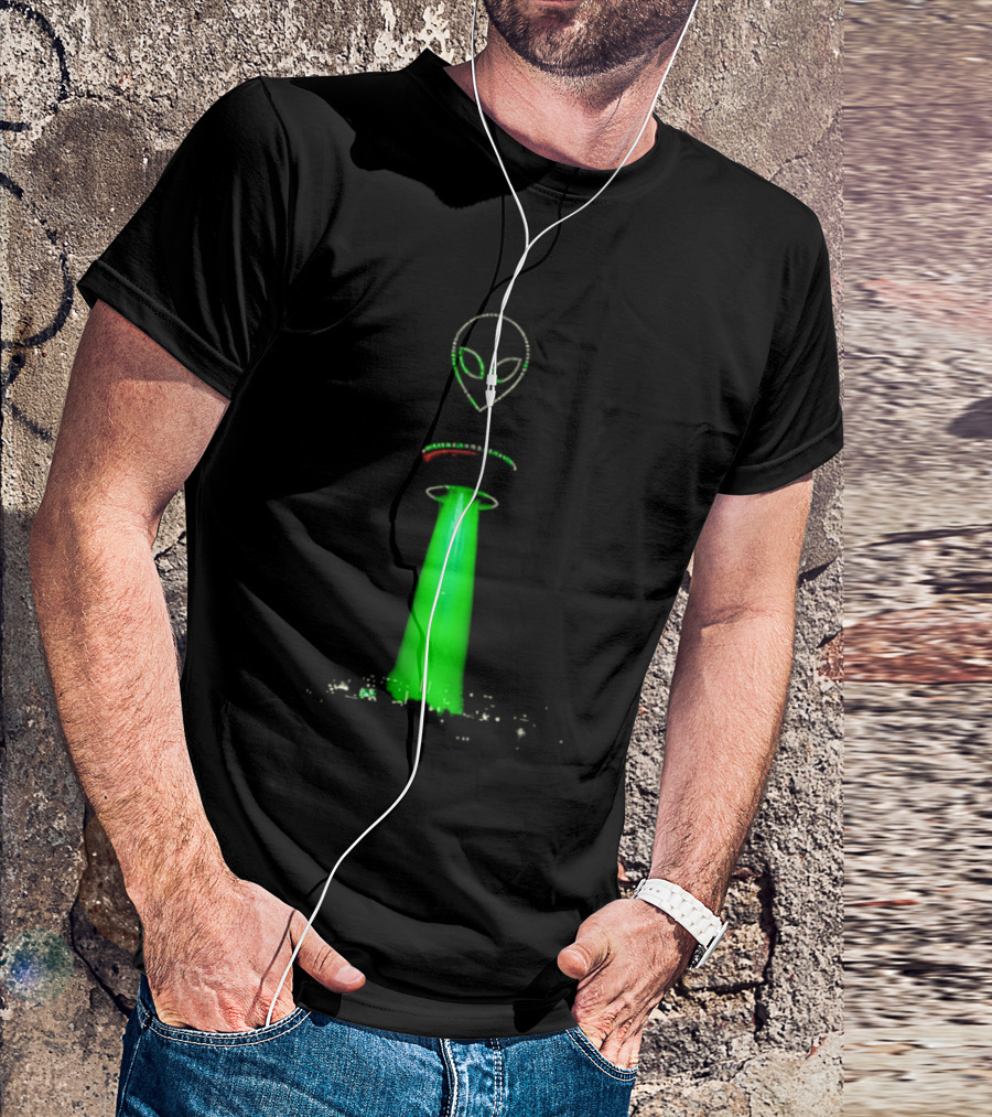 Alien Beam Over City Night Skyline Glow T-Shirt