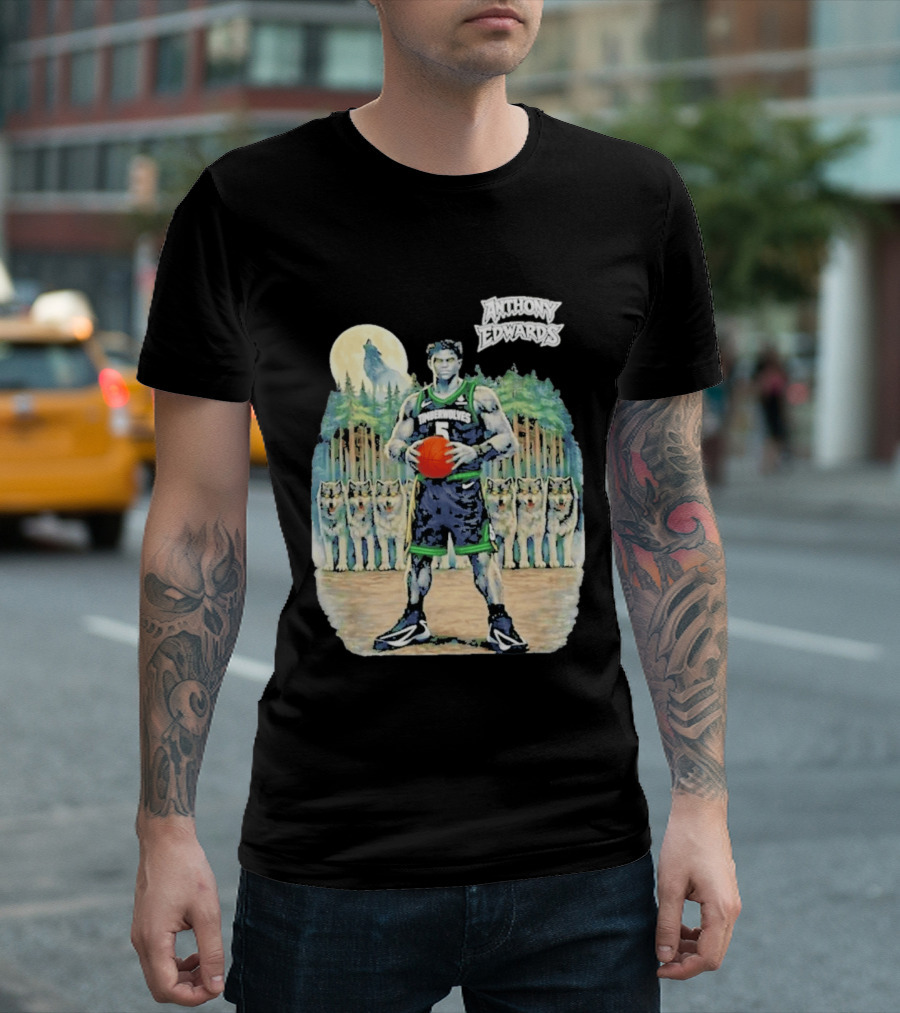 Anthony Edwards Timberwolves Basketball Player With Wolves Moon T-Shirt