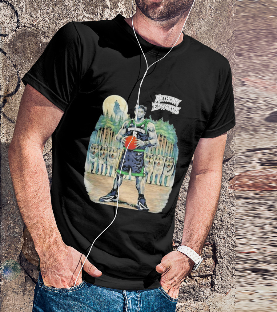Anthony Edwards Timberwolves Basketball Player With Wolves Moon T-Shirt