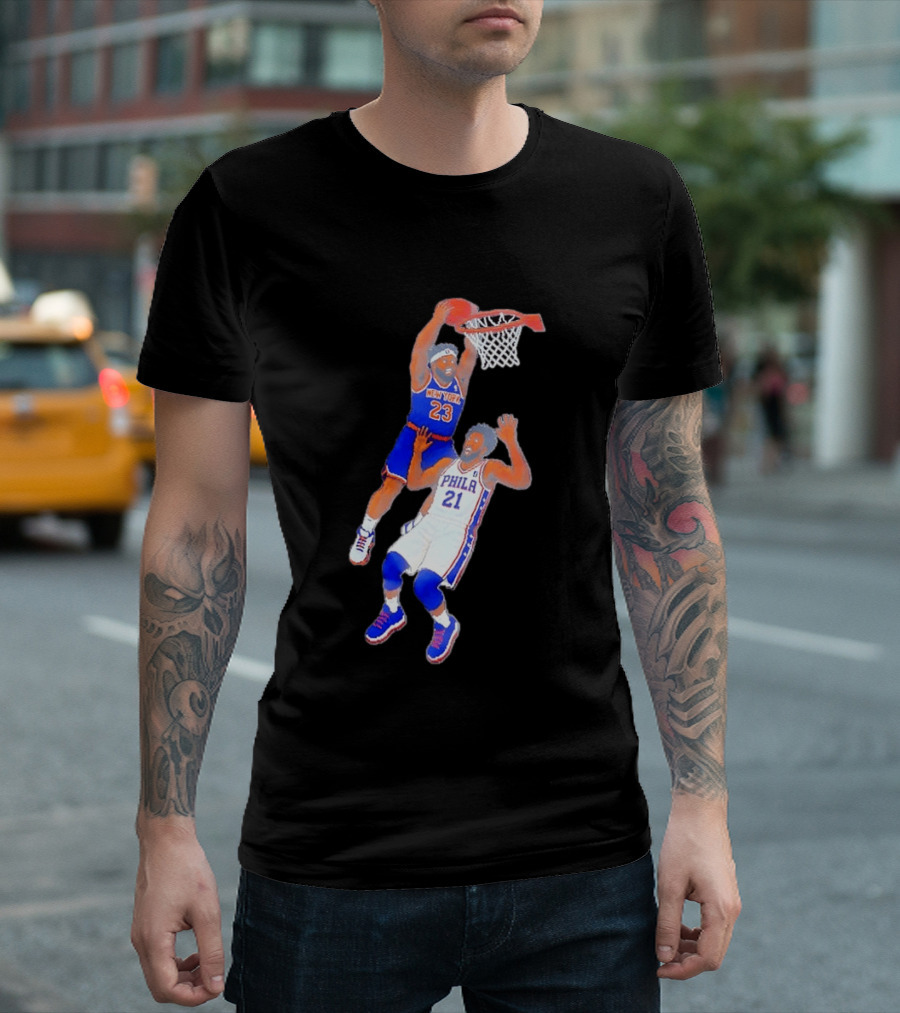 Pixel Art Basketball Dunk Mitchell Robinson New York 23 Joel Embiid PHILA 21 T-Shirt