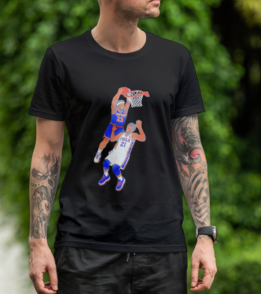 Pixel Art Basketball Dunk Mitchell Robinson New York 23 Joel Embiid PHILA 21 T-Shirt