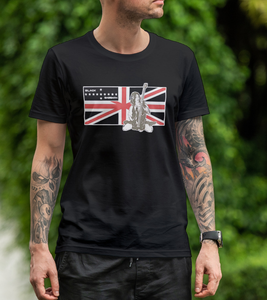 Black Sabbath Union Jack Flag With Guitarist Iconic Band T-Shirt