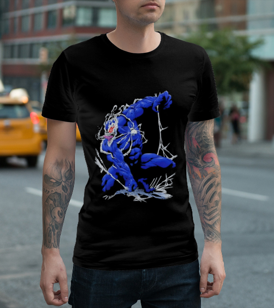 Marvel Blue Venom Symbiote Crouching Dynamic Pose T-Shirt