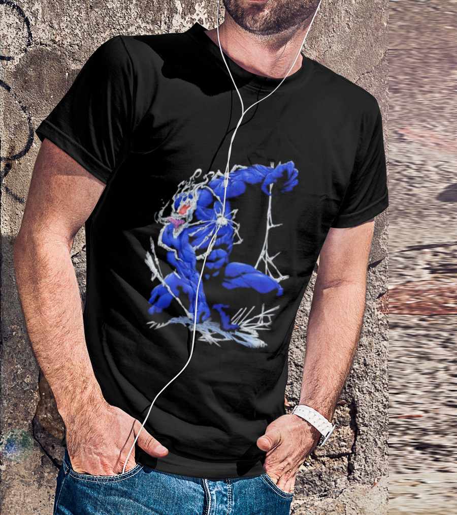 Marvel Blue Venom Symbiote Crouching Dynamic Pose T-Shirt