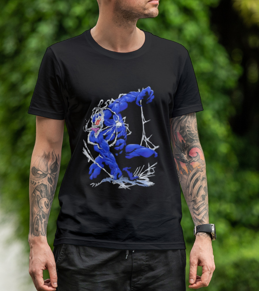 Marvel Blue Venom Symbiote Crouching Dynamic Pose T-Shirt