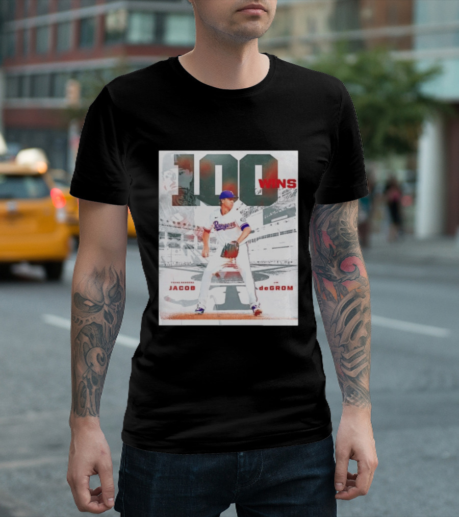 Texas Rangers Jacob DeGrom 100 Wins Achievement Baseball Celebration T-Shirt