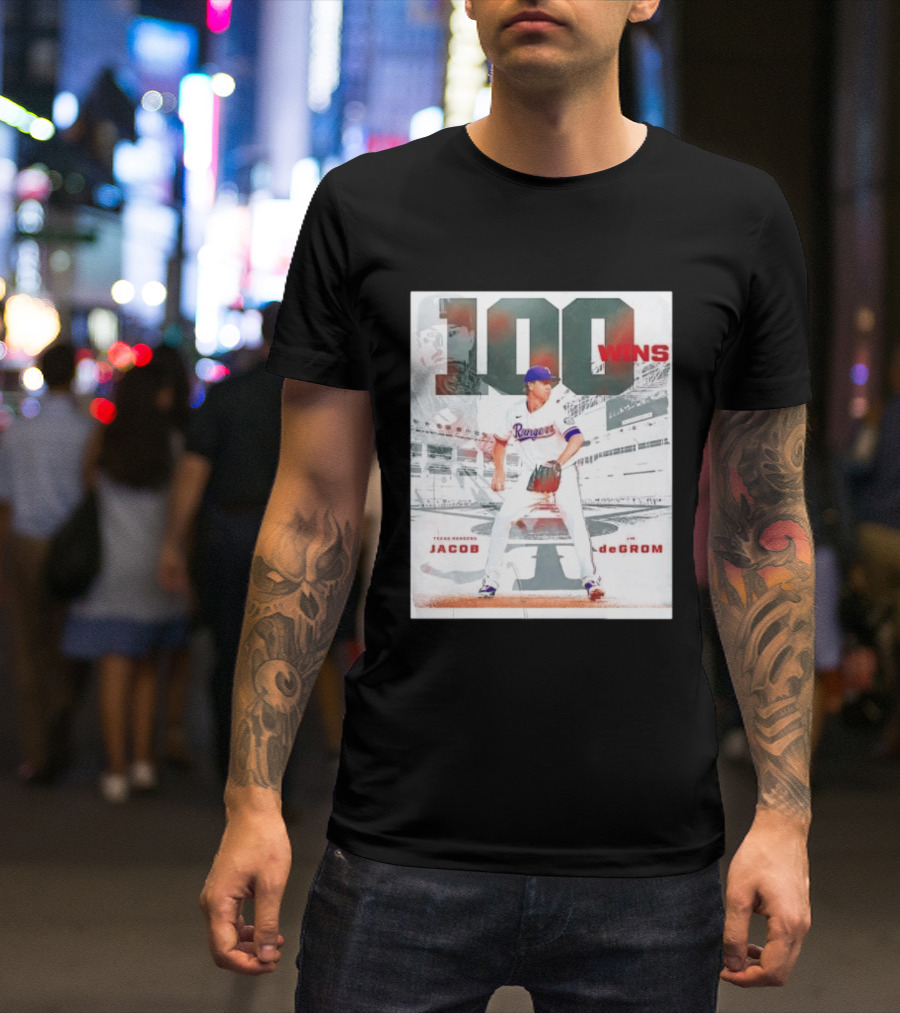 Texas Rangers Jacob DeGrom 100 Wins Achievement Baseball Celebration T-Shirt