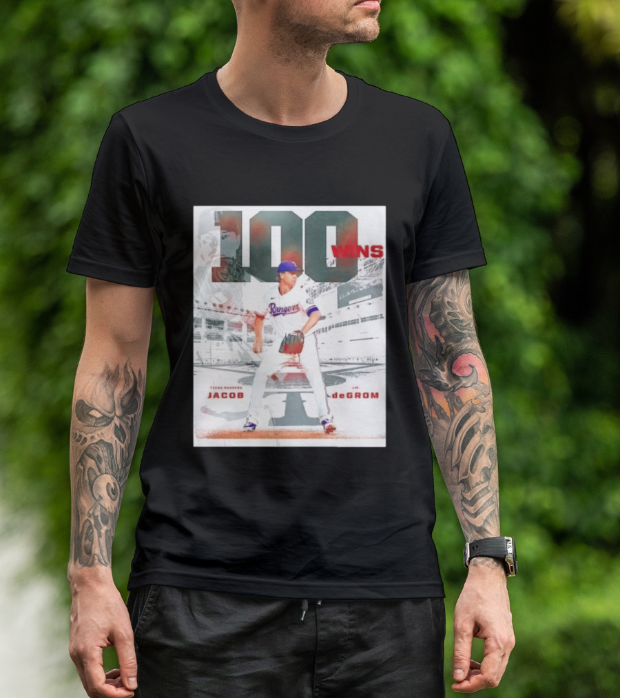 Texas Rangers Jacob DeGrom 100 Wins Achievement Baseball Celebration T-Shirt