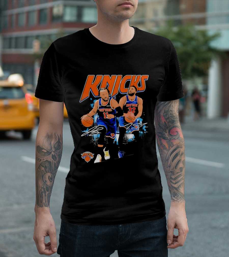 New York Knicks Jalen Brunson 11 Karl Anthony Towns 32 Dribbling Skills T-Shirt