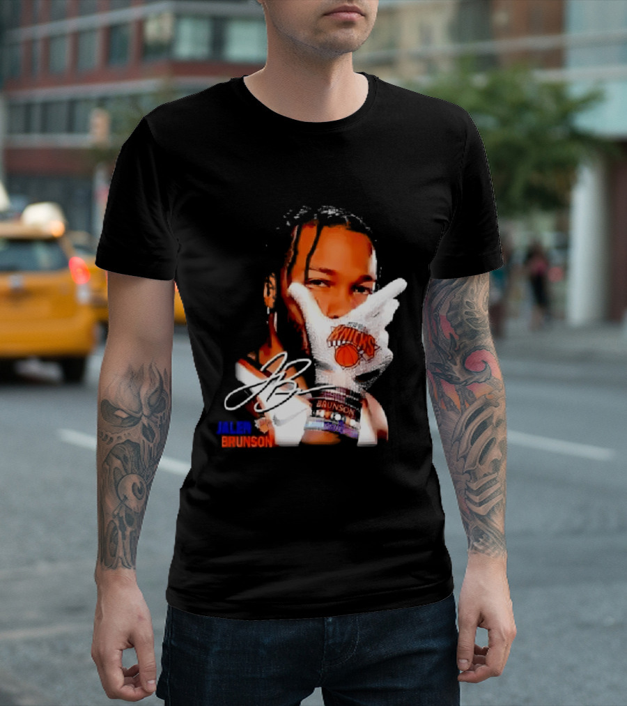 Jalen Brunson Knicks Gesture With Glove And JB Signature T-Shirt