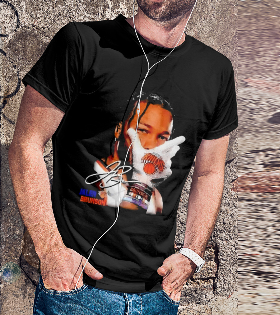 Jalen Brunson Knicks Gesture With Glove And JB Signature T-Shirt