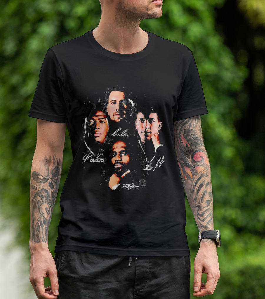 Lulu Lakers 23 Collage Featuring Iconic Player Portraits And Signature T-Shirt