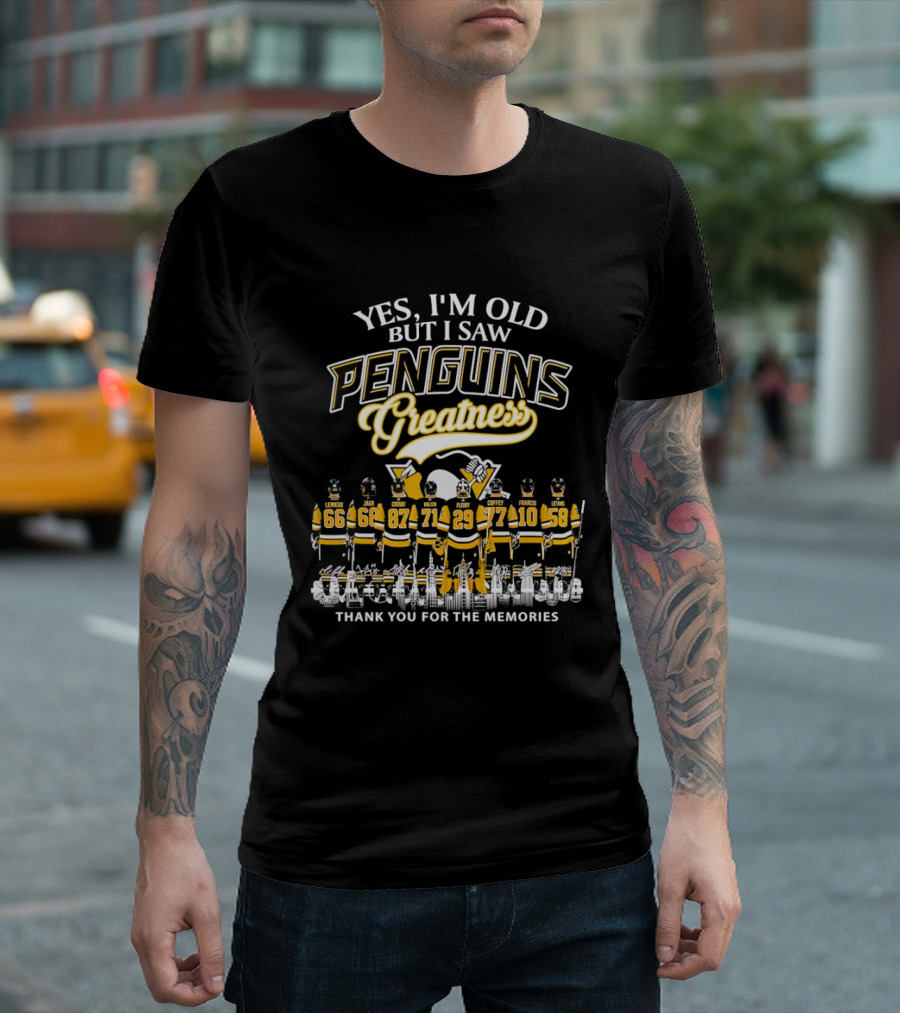 Yes I'm Old But I Saw Penguins Greatness Mario Lemieux Jaromir Jagr Sidney Crosby Evgeni Malkin Marc Andre Fleury T-Shirt