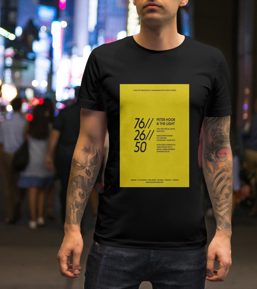 Peter Hook & The Light 76 26 50 Manchester Academy Buzzcocks Retrospective Set T-Shirt