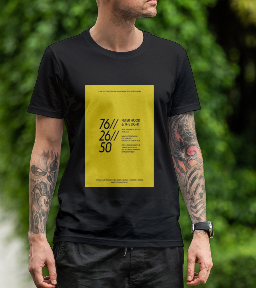 Peter Hook & The Light 76 26 50 Manchester Academy Buzzcocks Retrospective Set T-Shirt