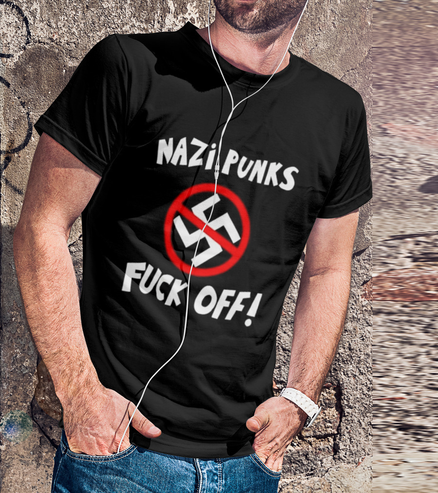 Nazi Punks Fuck Off Swastika Ban Circle T-Shirt
