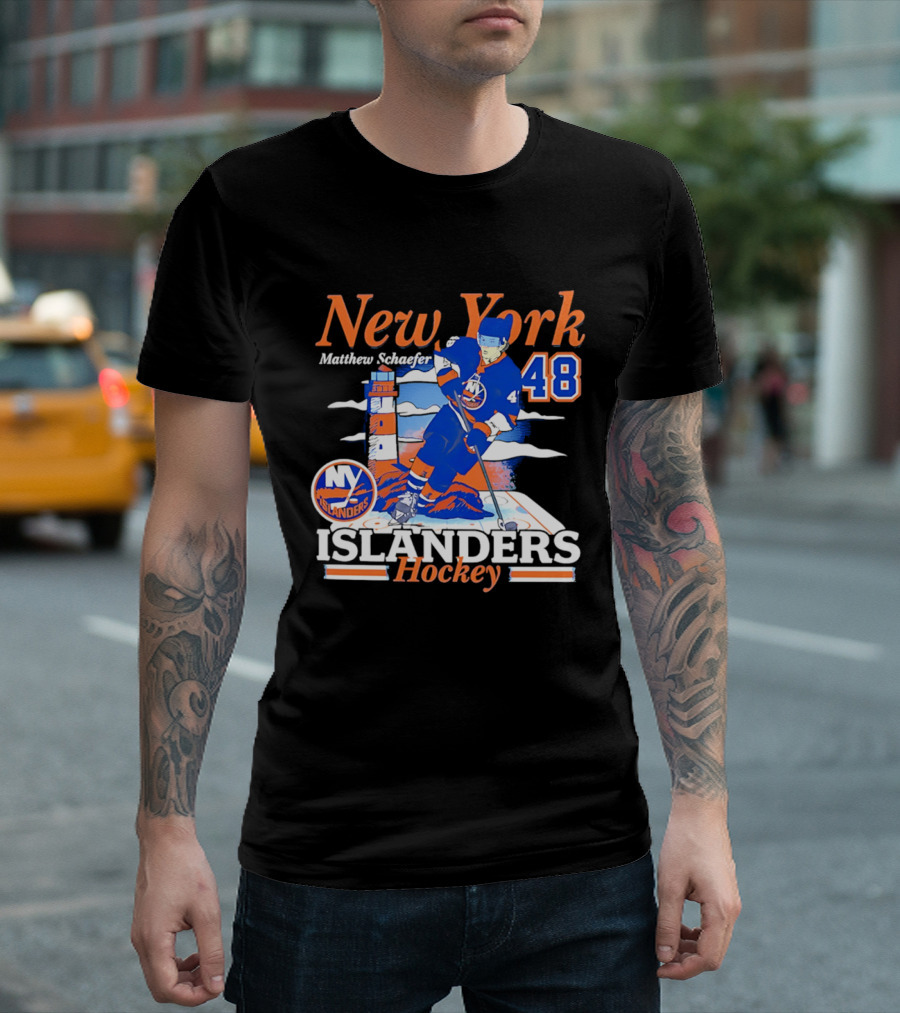 New York Islanders Matthew Schaefer 48 Hockey Team T-Shirt