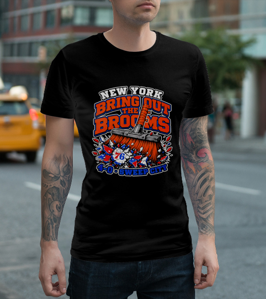 New York Bring Out The Brooms 76ers 4 0 Sweep City T-Shirt