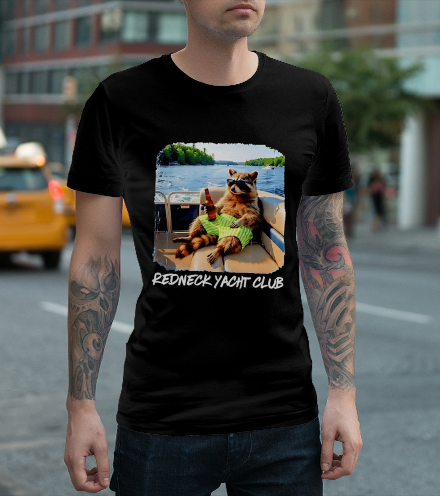 Redneck Yacht Club Raccoon Relaxing With Beer On A Boat T-Shirt