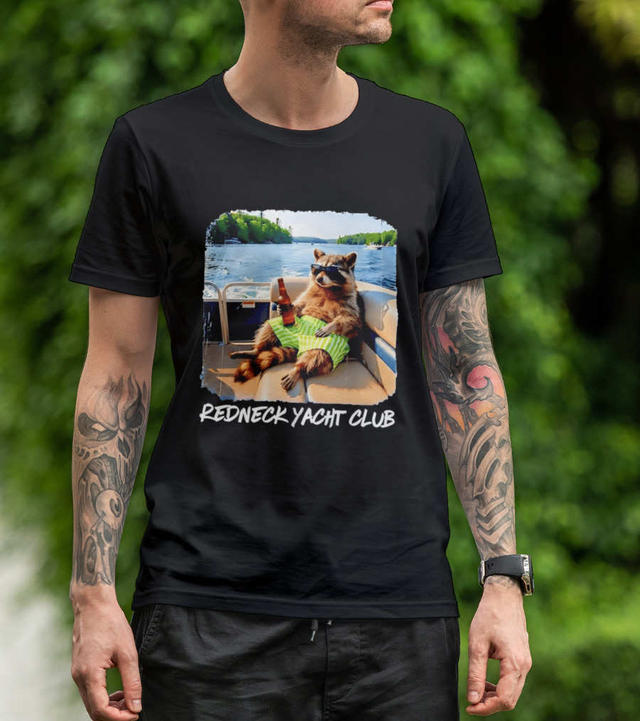 Redneck Yacht Club Raccoon Relaxing With Beer On A Boat T-Shirt