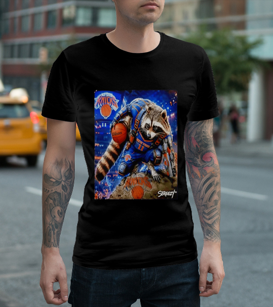 Rocket Raccoon New York Knicks NBA Basketball 11 S Breezy Wilson T-Shirt