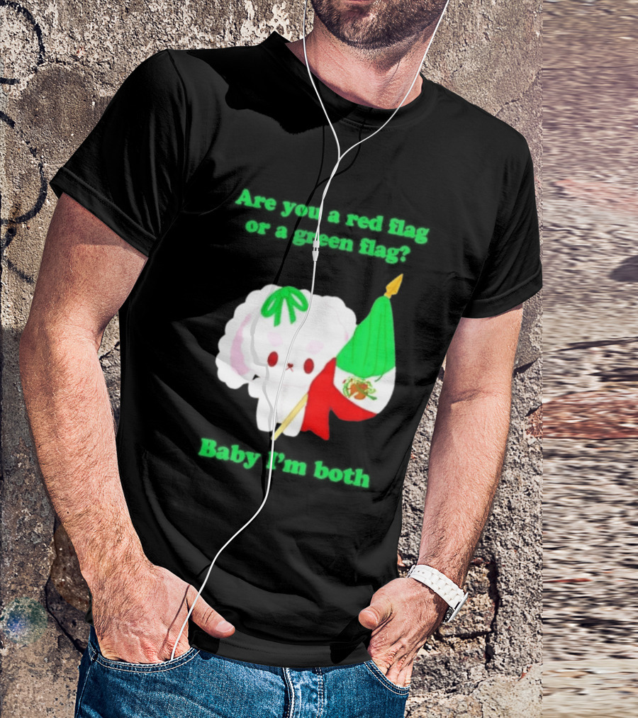 Nonomochi Mexico Flag Are You A Red Flag Or A Green Flag Cute Bunny Holding Mexican Flag T-Shirt