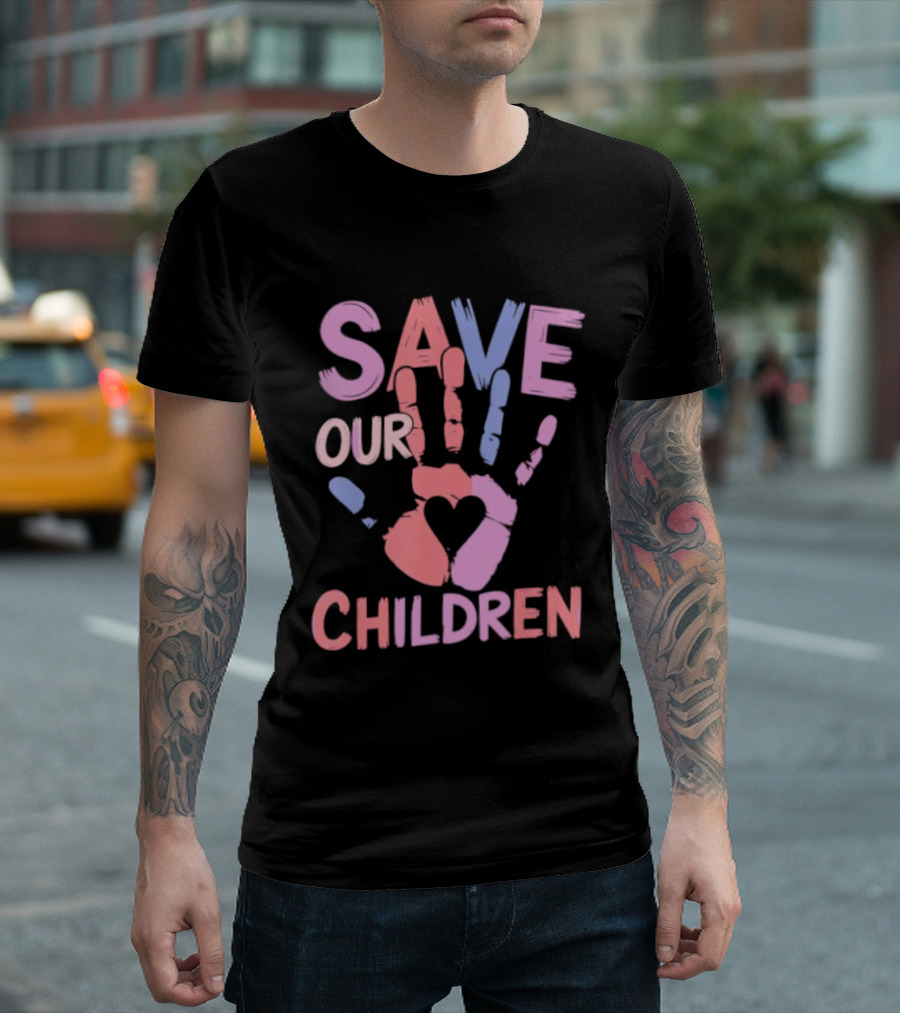 Save Our Children End Human Trafficking Awareness Handprint Heart T-Shirt