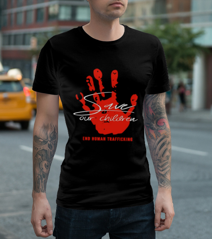 Save Our Children Red Handprint End Human Trafficking T-Shirt