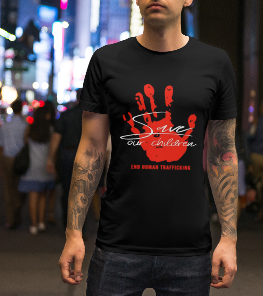 Save Our Children Red Handprint End Human Trafficking T-Shirt