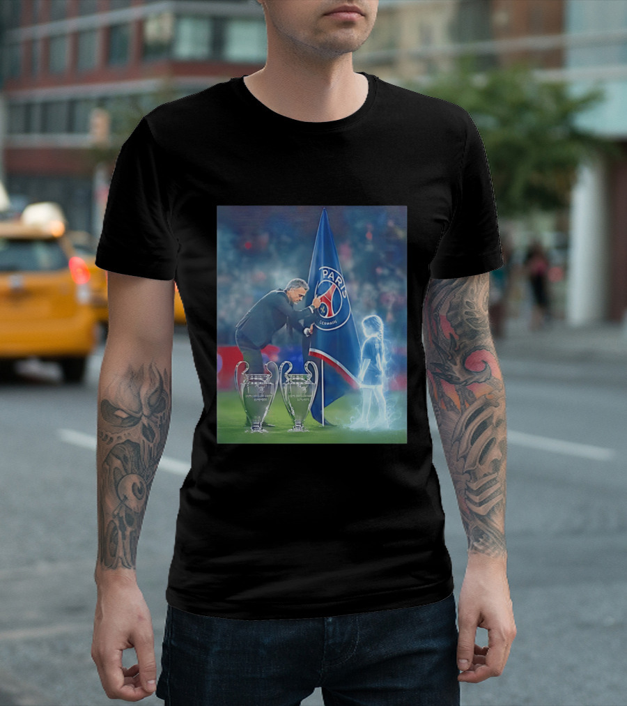 Paris Saint Germain Luis Enrique UEFA Trophies Team Flag T-Shirt