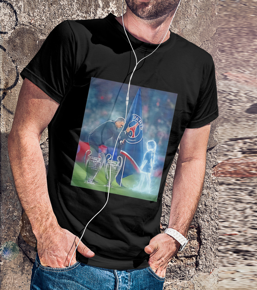 Paris Saint Germain Luis Enrique UEFA Trophies Team Flag T-Shirt